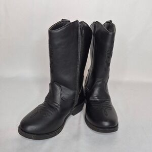 Kensie Girl Kids Black Western Cowboy Boots Floral Embroidery Side Zip Size 9